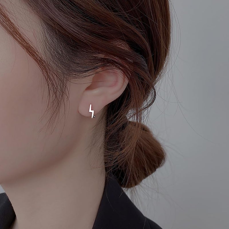 Reffeer Solid 925 Sterling Silver Lightning Bolt Hoop Earrings for Women Teen Girls Lightning Hoop Earrings Cartilage Huggie Earrings - Image 2